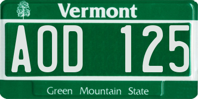 VT license plate AOD125