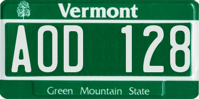 VT license plate AOD128