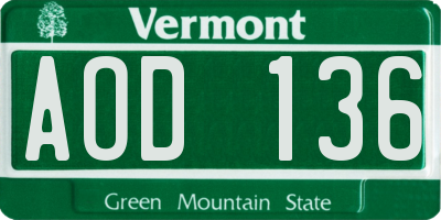 VT license plate AOD136