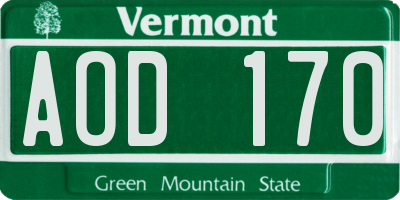 VT license plate AOD170