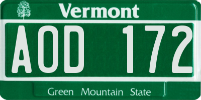 VT license plate AOD172