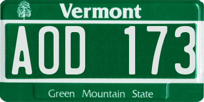 VT license plate AOD173