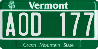 VT license plate AOD177