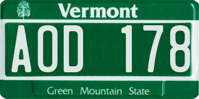 VT license plate AOD178