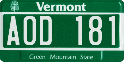 VT license plate AOD181