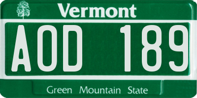VT license plate AOD189