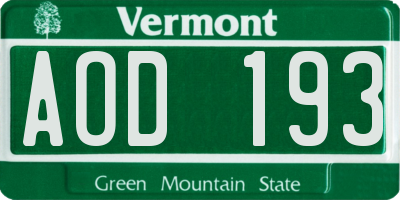 VT license plate AOD193