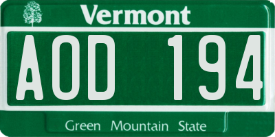 VT license plate AOD194