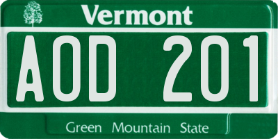VT license plate AOD201
