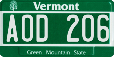 VT license plate AOD206