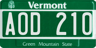 VT license plate AOD210
