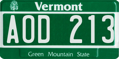 VT license plate AOD213