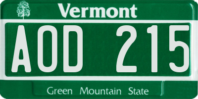 VT license plate AOD215