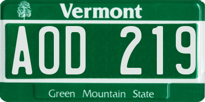 VT license plate AOD219