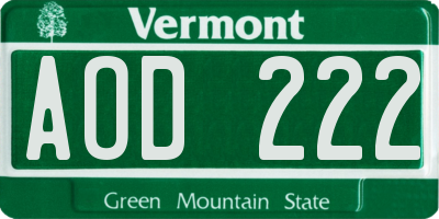 VT license plate AOD222