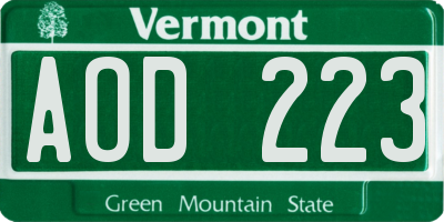 VT license plate AOD223