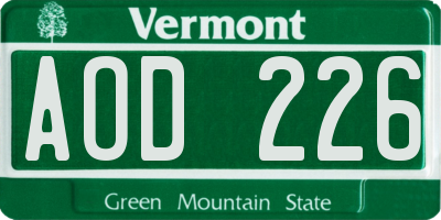 VT license plate AOD226