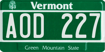 VT license plate AOD227