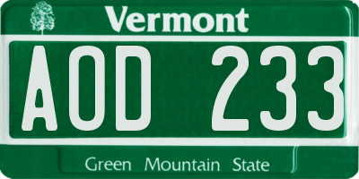 VT license plate AOD233