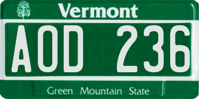 VT license plate AOD236