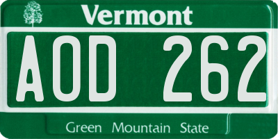 VT license plate AOD262