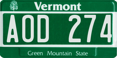 VT license plate AOD274