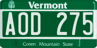 VT license plate AOD275