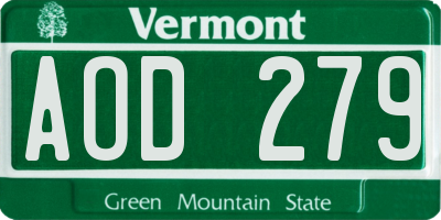 VT license plate AOD279