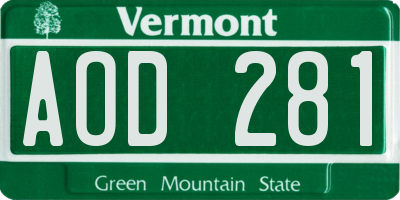 VT license plate AOD281