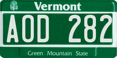 VT license plate AOD282
