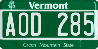 VT license plate AOD285