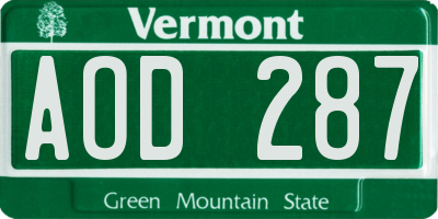 VT license plate AOD287