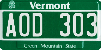 VT license plate AOD303