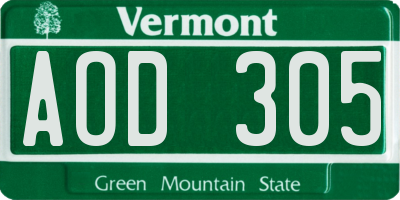 VT license plate AOD305