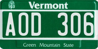 VT license plate AOD306