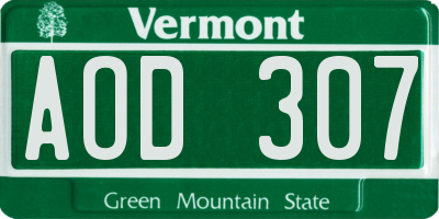 VT license plate AOD307
