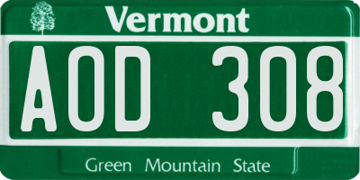 VT license plate AOD308