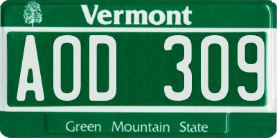 VT license plate AOD309