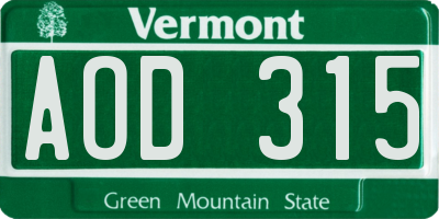 VT license plate AOD315