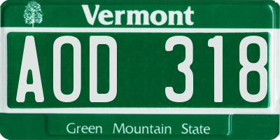 VT license plate AOD318