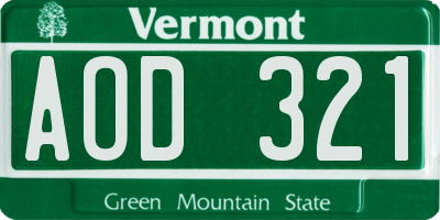 VT license plate AOD321