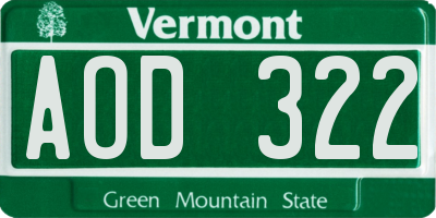 VT license plate AOD322