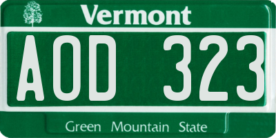 VT license plate AOD323