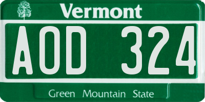 VT license plate AOD324