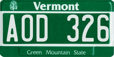 VT license plate AOD326