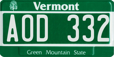 VT license plate AOD332