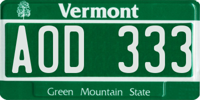 VT license plate AOD333