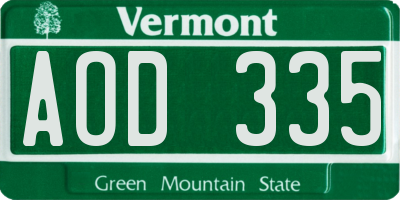 VT license plate AOD335