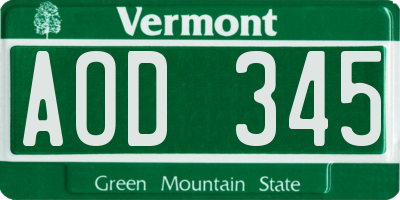 VT license plate AOD345