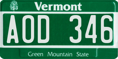 VT license plate AOD346